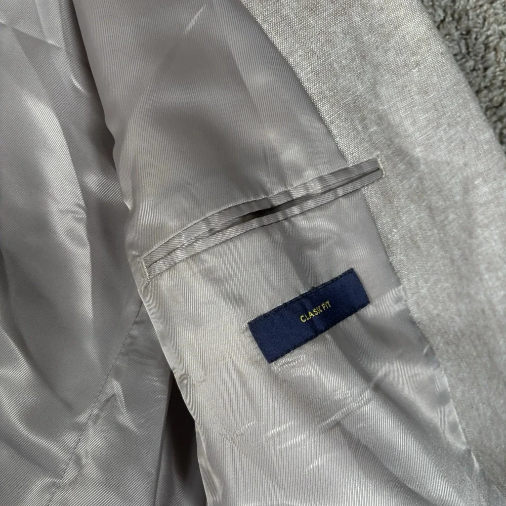 Stafford Mens 48 Reg Gray Sport Coat Linen Blend Classic Two Button‎ Blazer